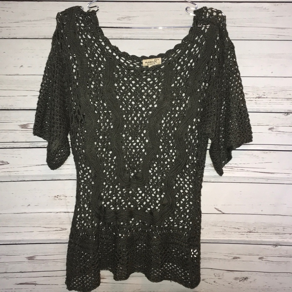 One world-Army Green Sweater Knit Tunic Shirt/ top